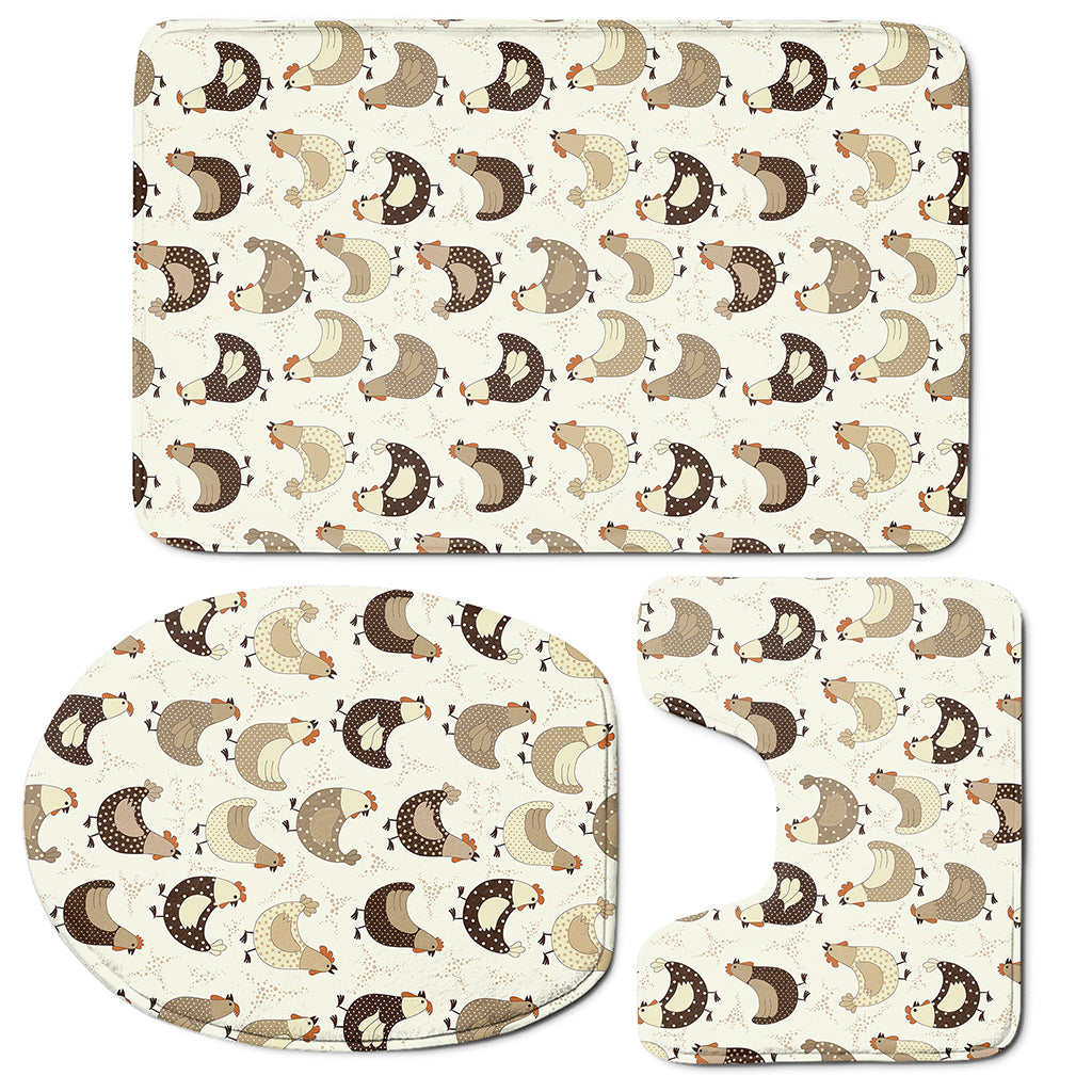 Cute Chicken Pattern Print 3 Piece Bath Mat Set