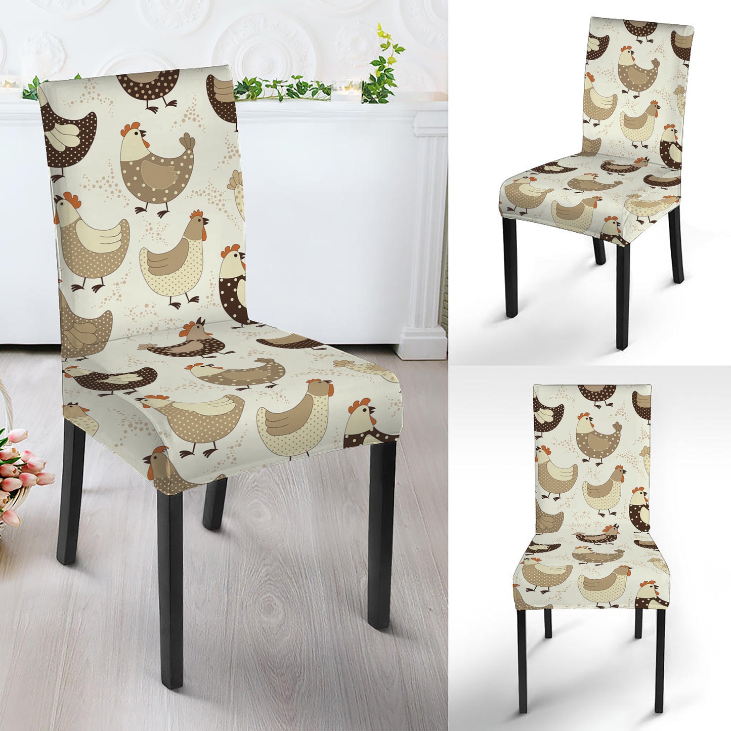 Cute Chicken Pattern Print Dining Chair Slipcover