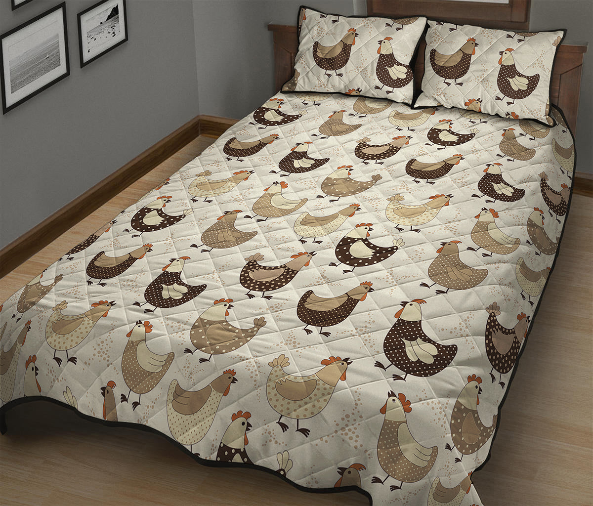 Cute Chicken Pattern Print Quilt Bed Set