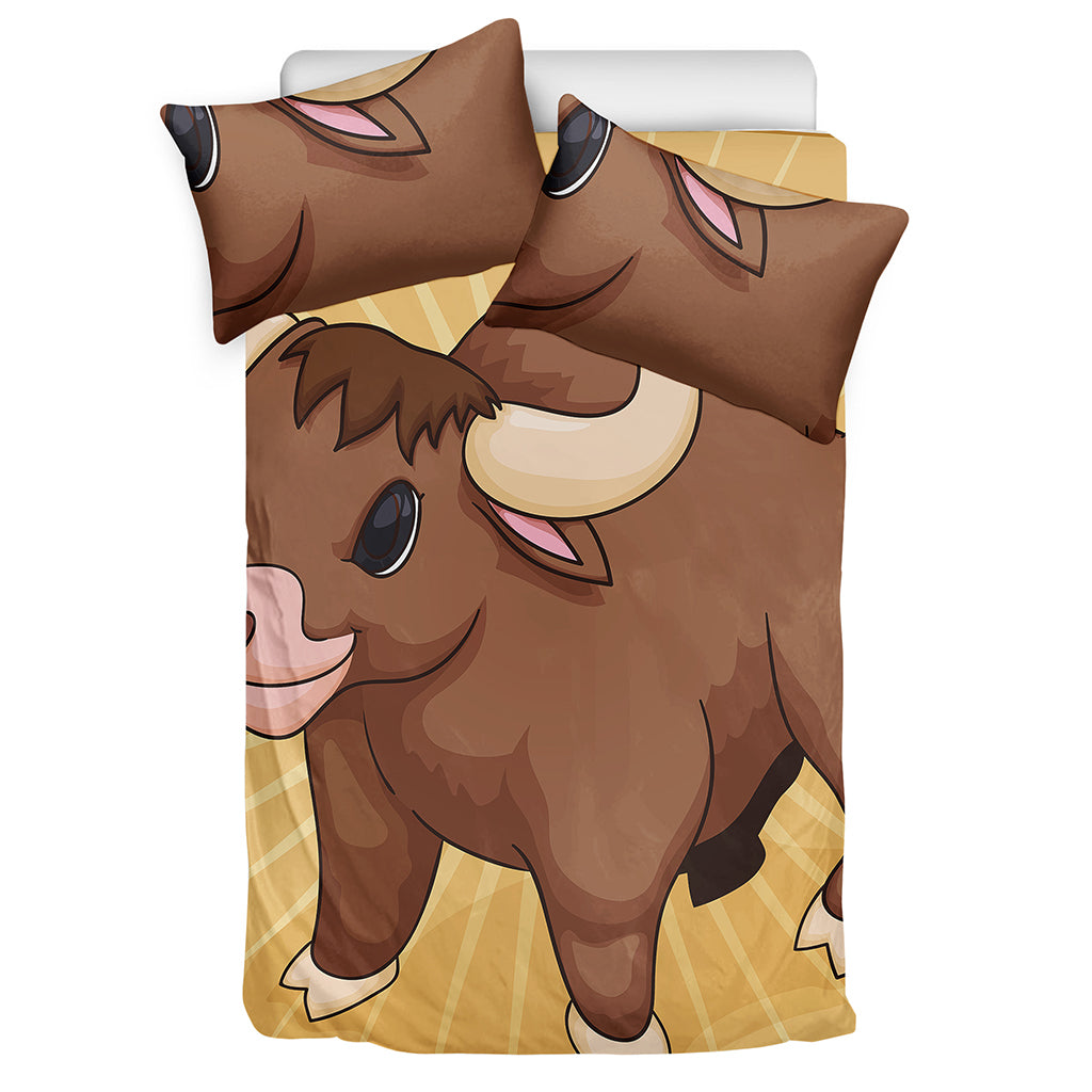 Cute Chinese Ox Zodiac Print Duvet Cover Bedding Set