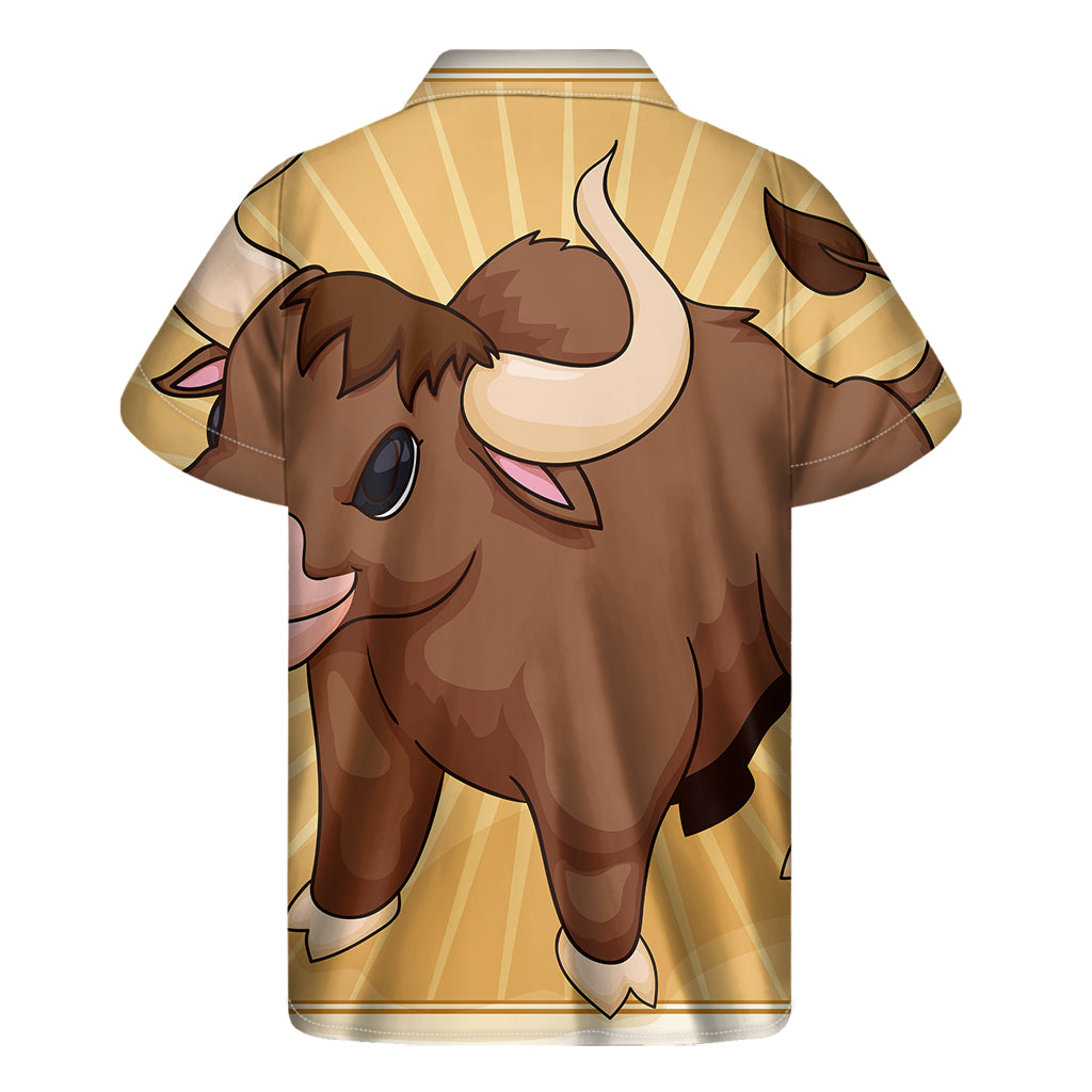 Cute Chinese Ox Zodiac Print Men's Short Sleeve Shirt