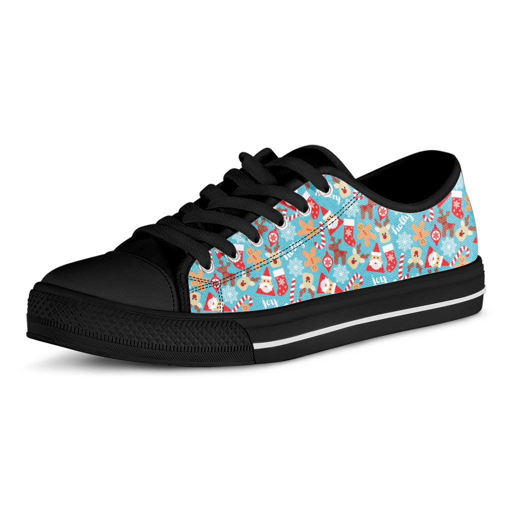 Cute Christmas Elements Pattern Print Black Low Top Shoes