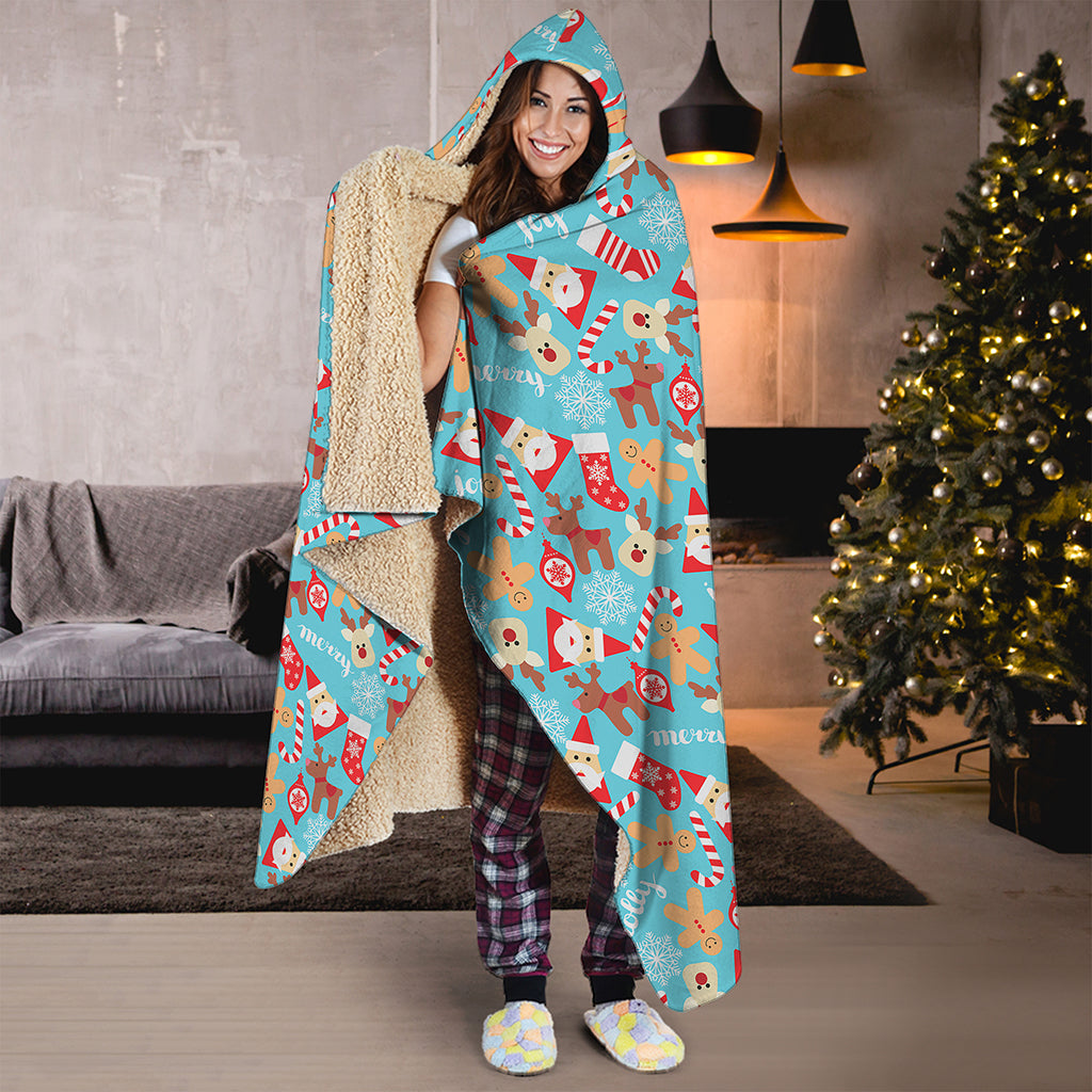 Cute Christmas Elements Pattern Print Hooded Blanket
