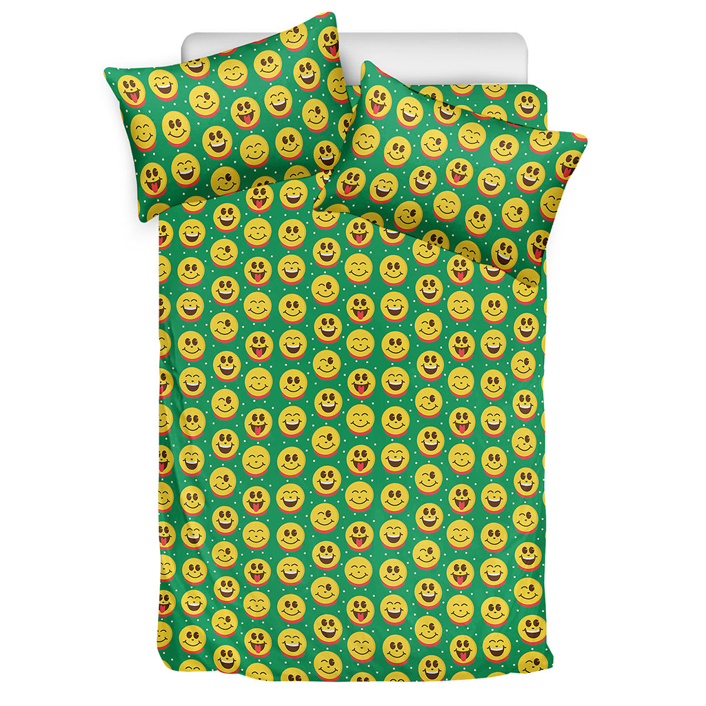 Cute Christmas Emoji Pattern Print Duvet Cover Bedding Set