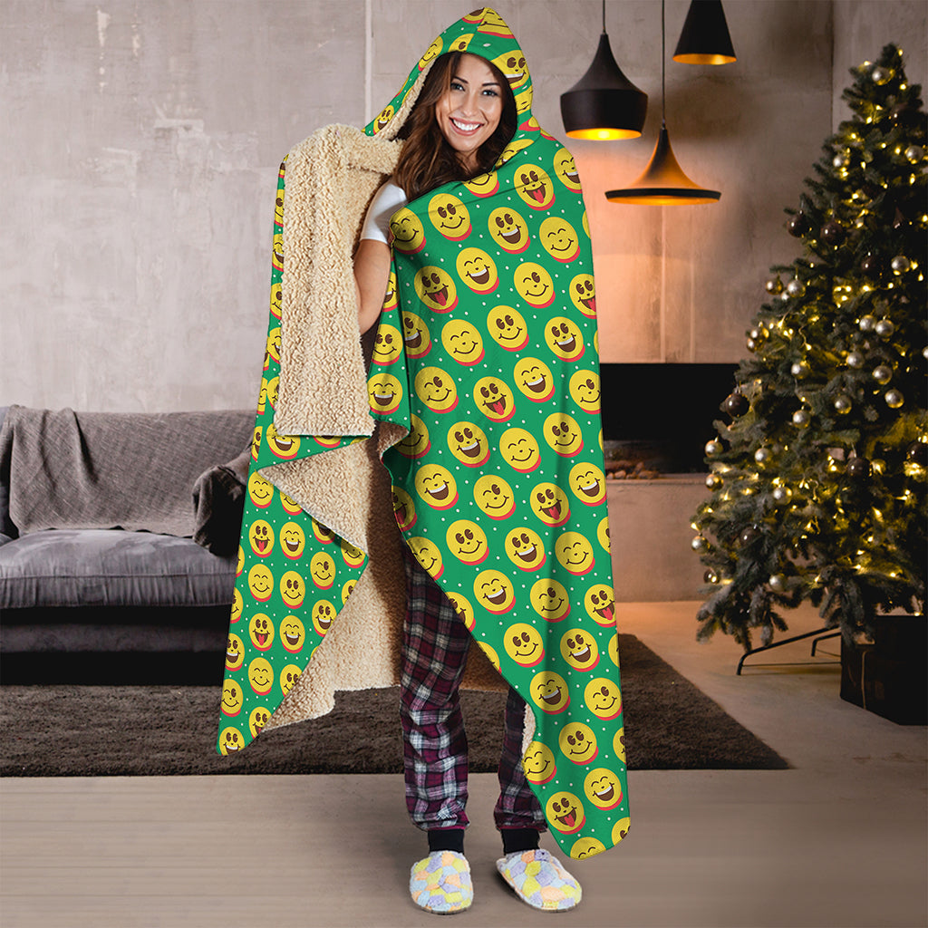 Cute Christmas Emoji Pattern Print Hooded Blanket