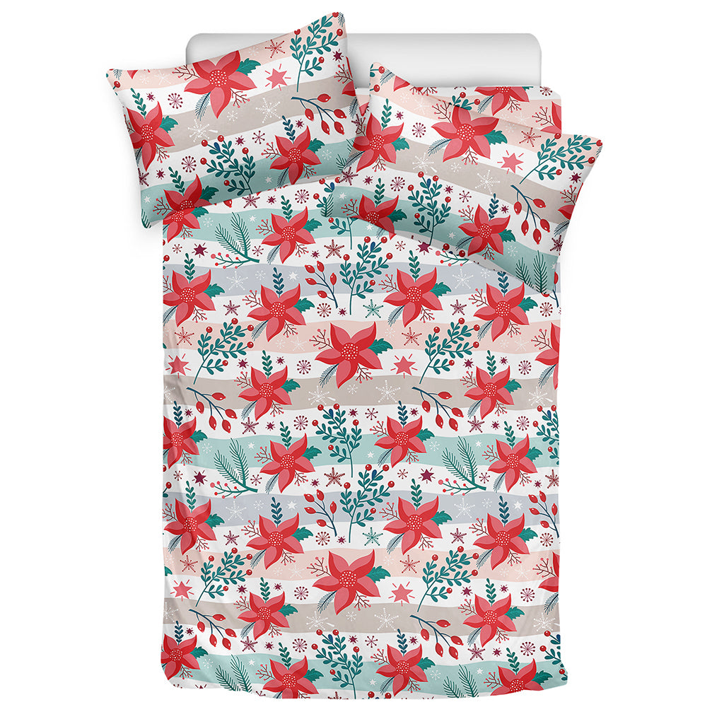 Cute Christmas Poinsettia Pattern Print Duvet Cover Bedding Set