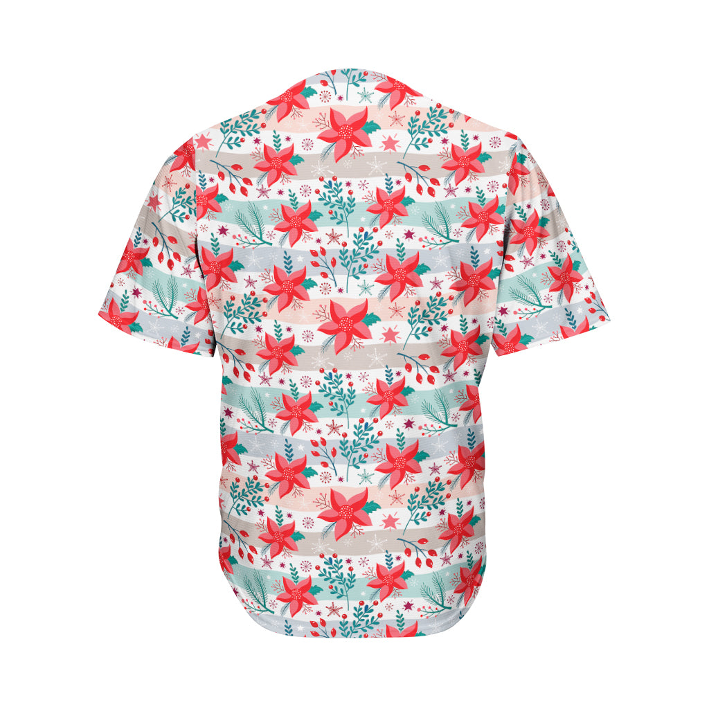 Cute Christmas Poinsettia Pattern Print Men's Baseball Jersey