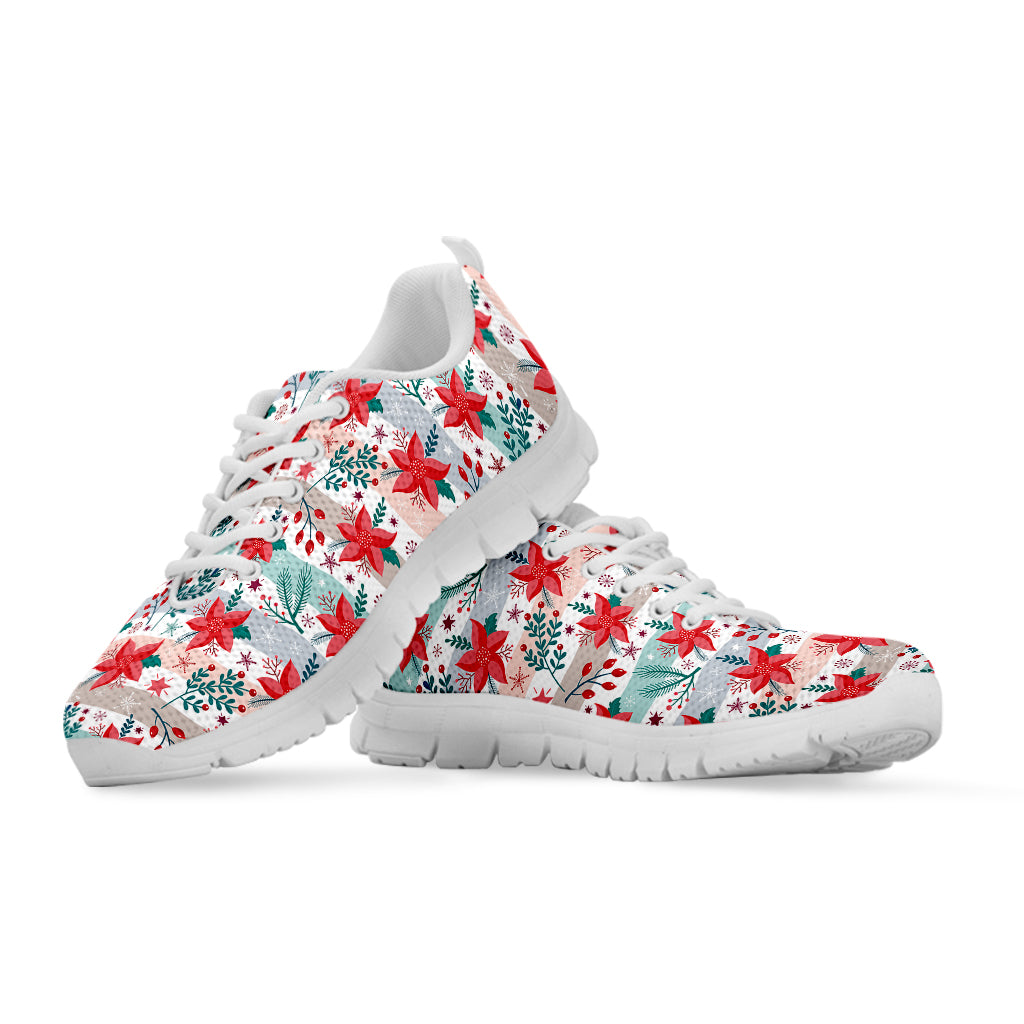 Cute Christmas Poinsettia Pattern Print White Sneakers