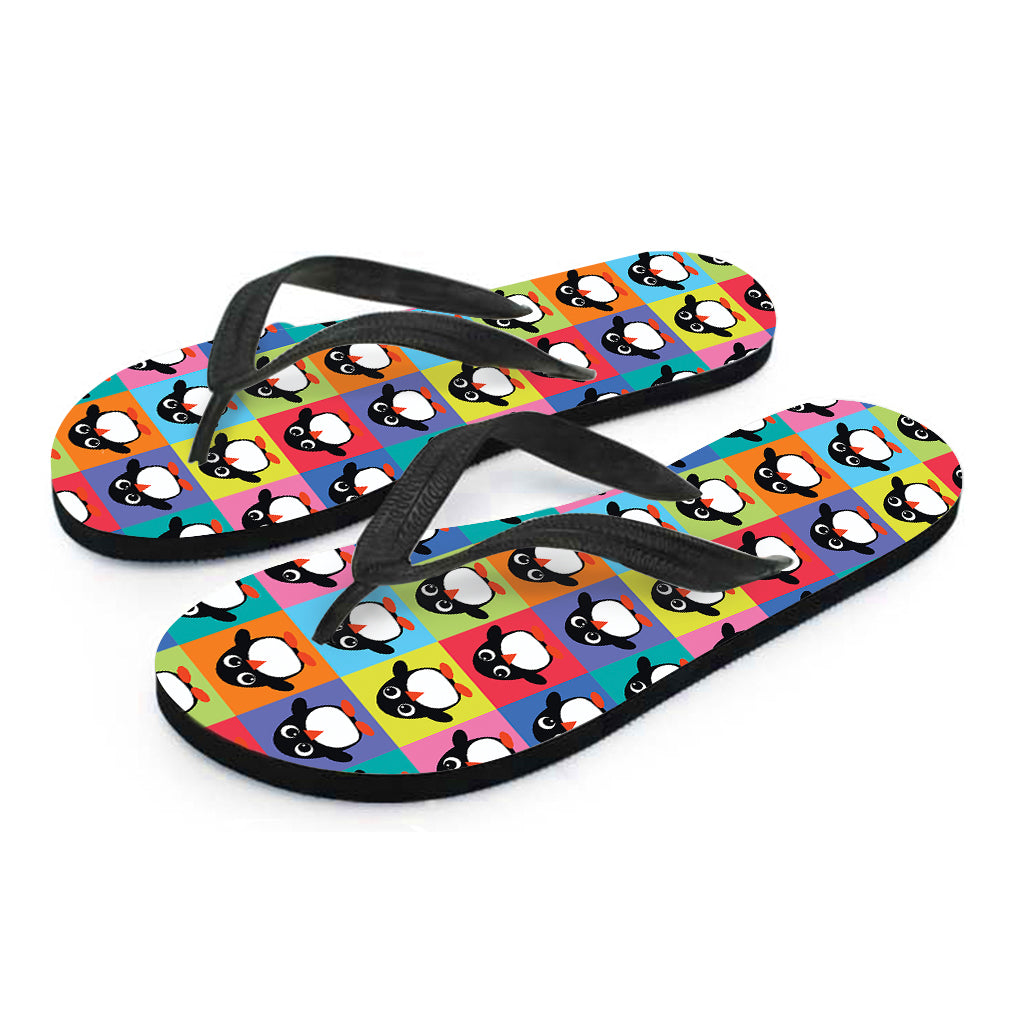 Cute Colorful Penguin Pattern Print Flip Flops