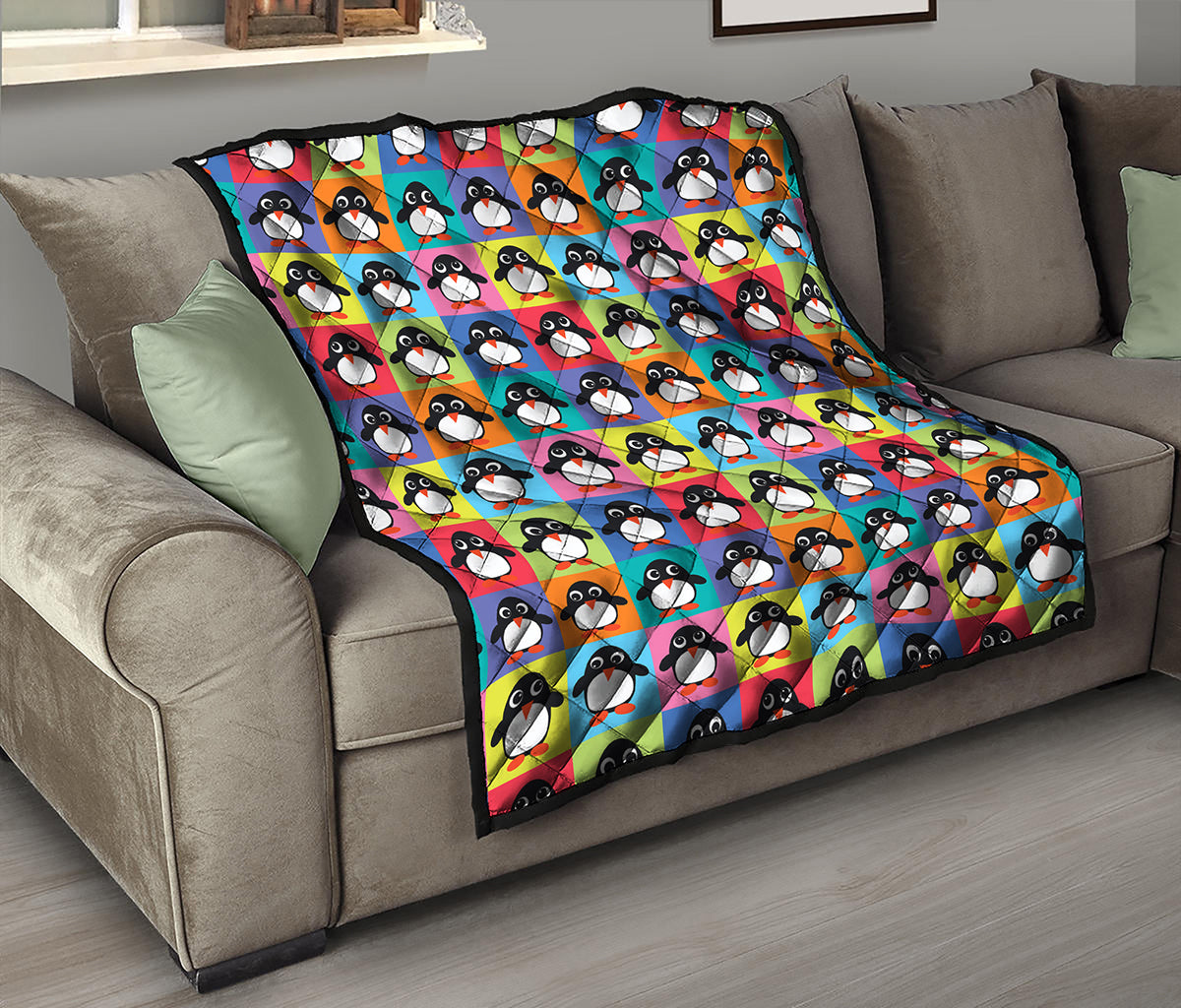 Cute Colorful Penguin Pattern Print Quilt