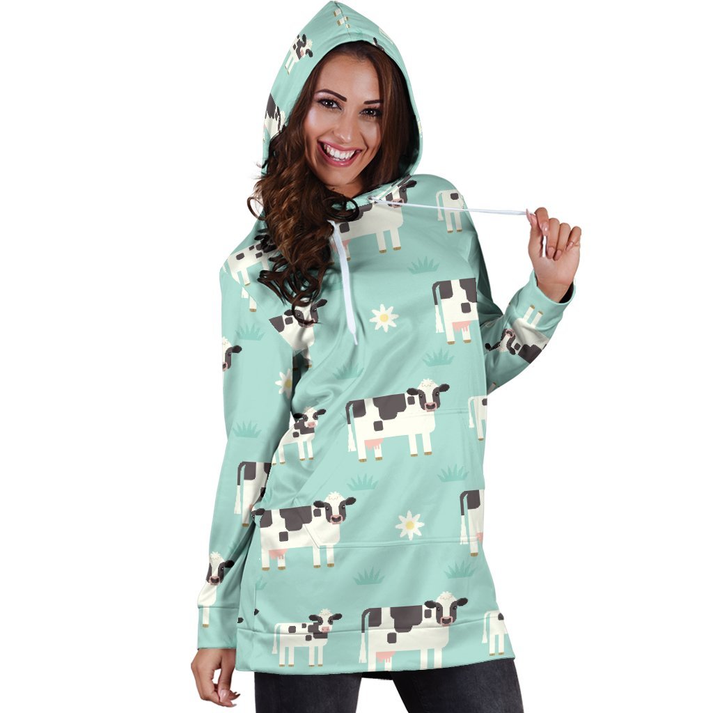 Cute Cow And Baby Cow Pattern Print Hoodie Dress GearFrost