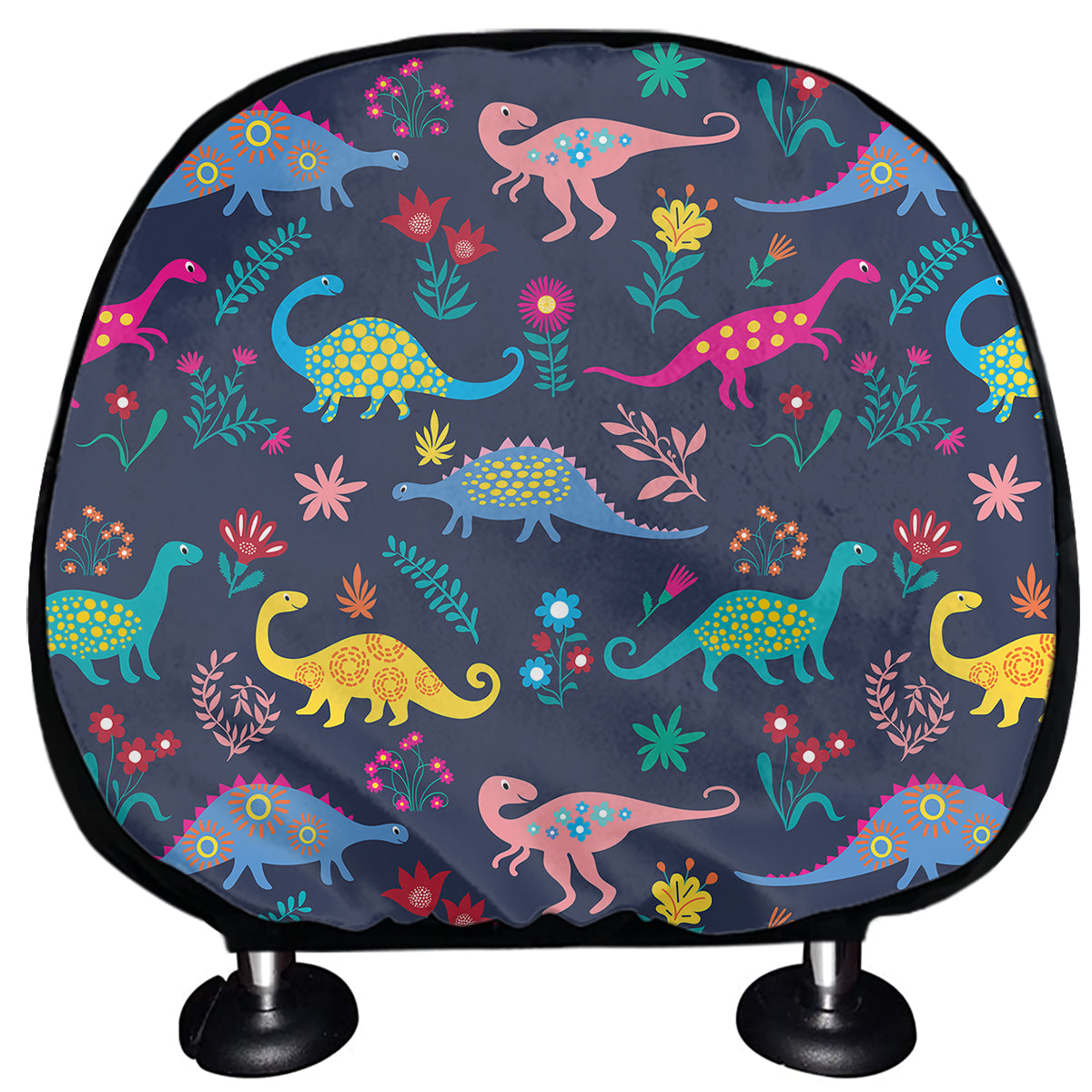 Cute Dino Floral Pattern Print Car Headrest Covers