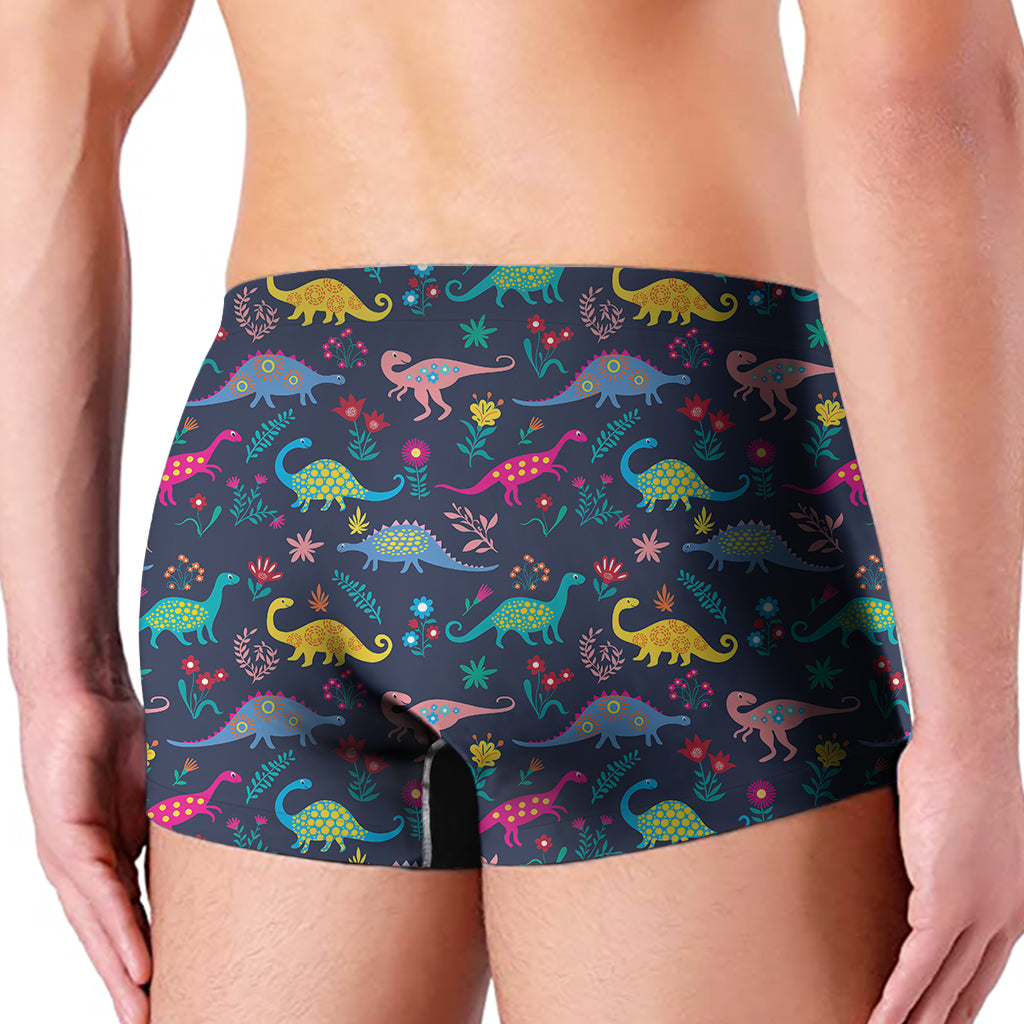 Cute Dino Floral Pattern Print Men's Boxer Briefs