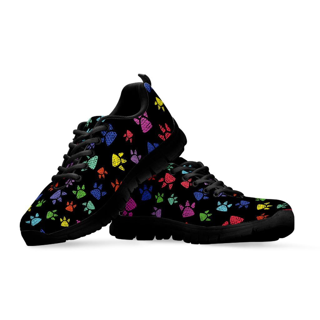 Cute Dino Footprint Pattern Print Black Sneakers