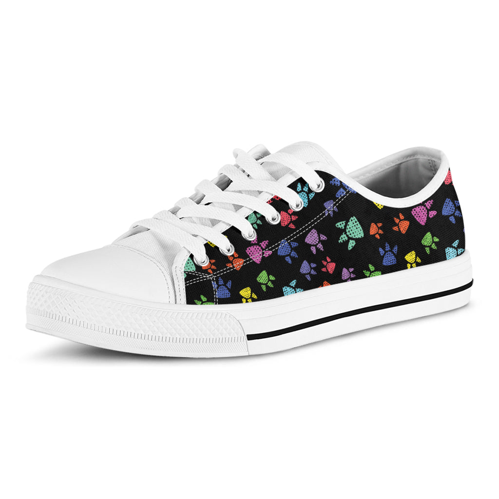 Cute Dino Footprint Pattern Print White Low Top Shoes