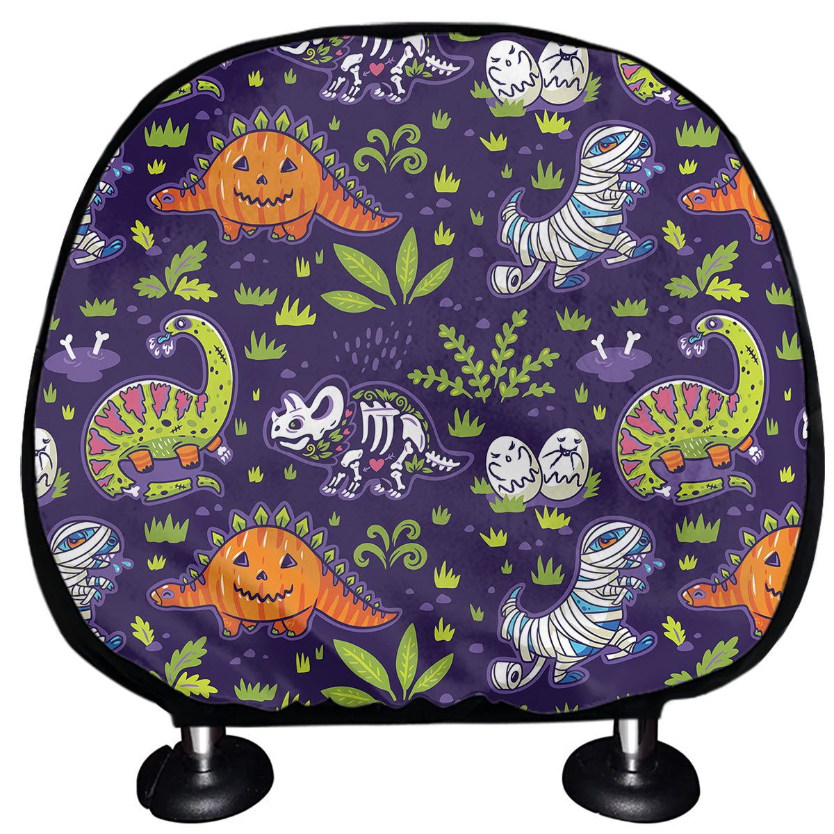 Cute Dino Halloween Pattern Print Car Headrest Covers