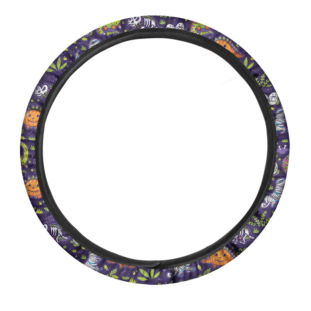 Cute Dino Halloween Pattern Print Car Steering Wheel Cover