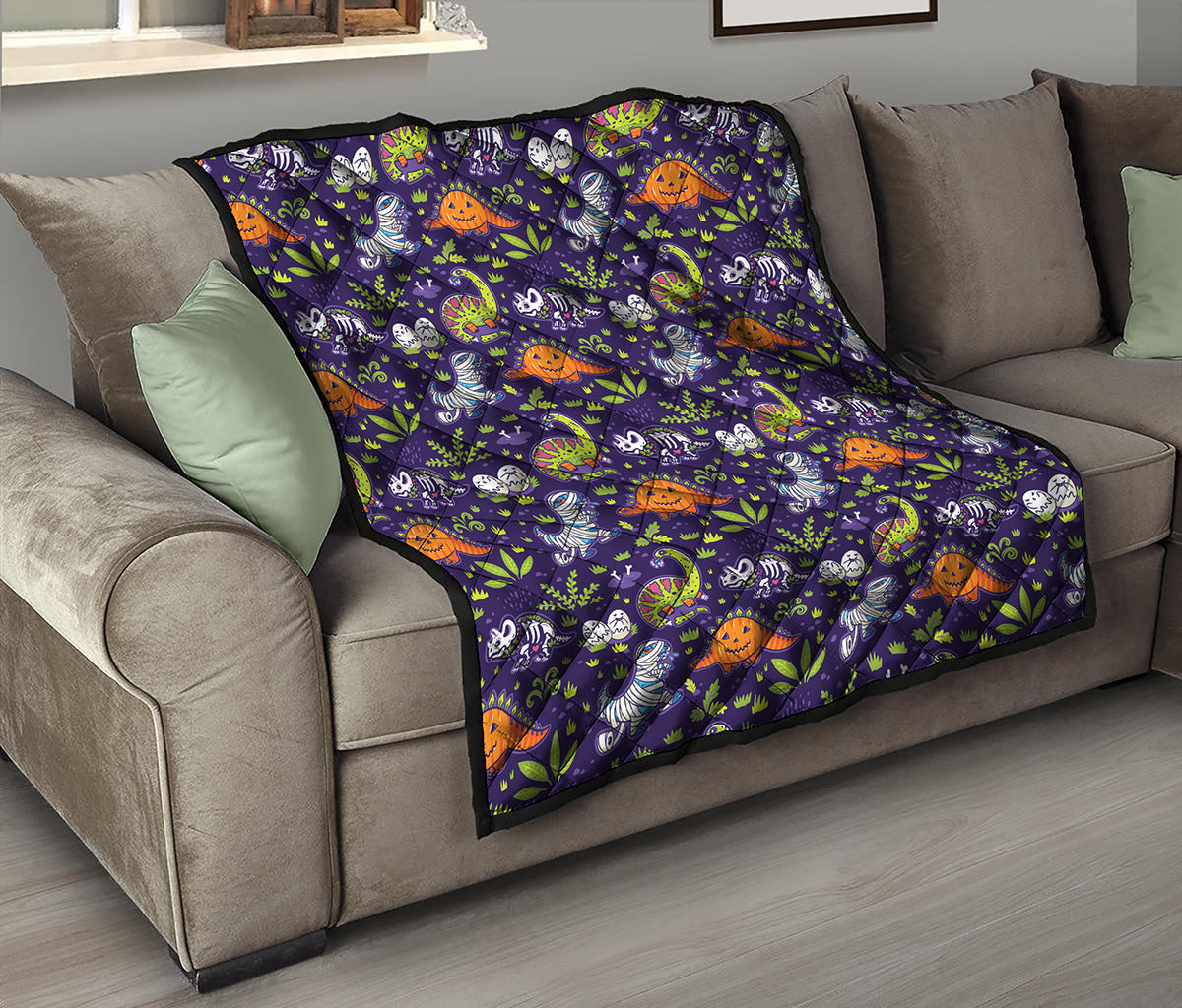 Cute Dino Halloween Pattern Print Quilt