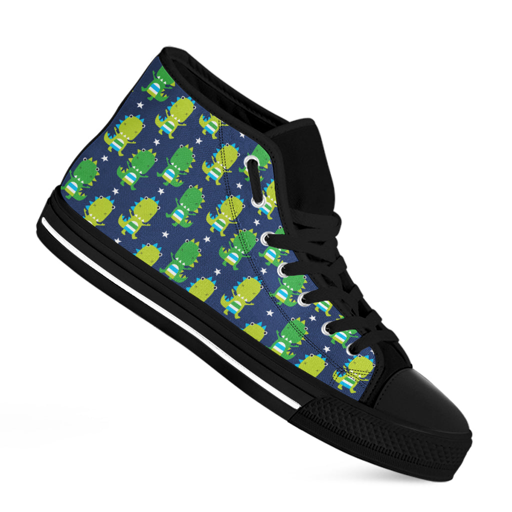 Cute Dino T-Rex Pattern Print Black High Top Shoes
