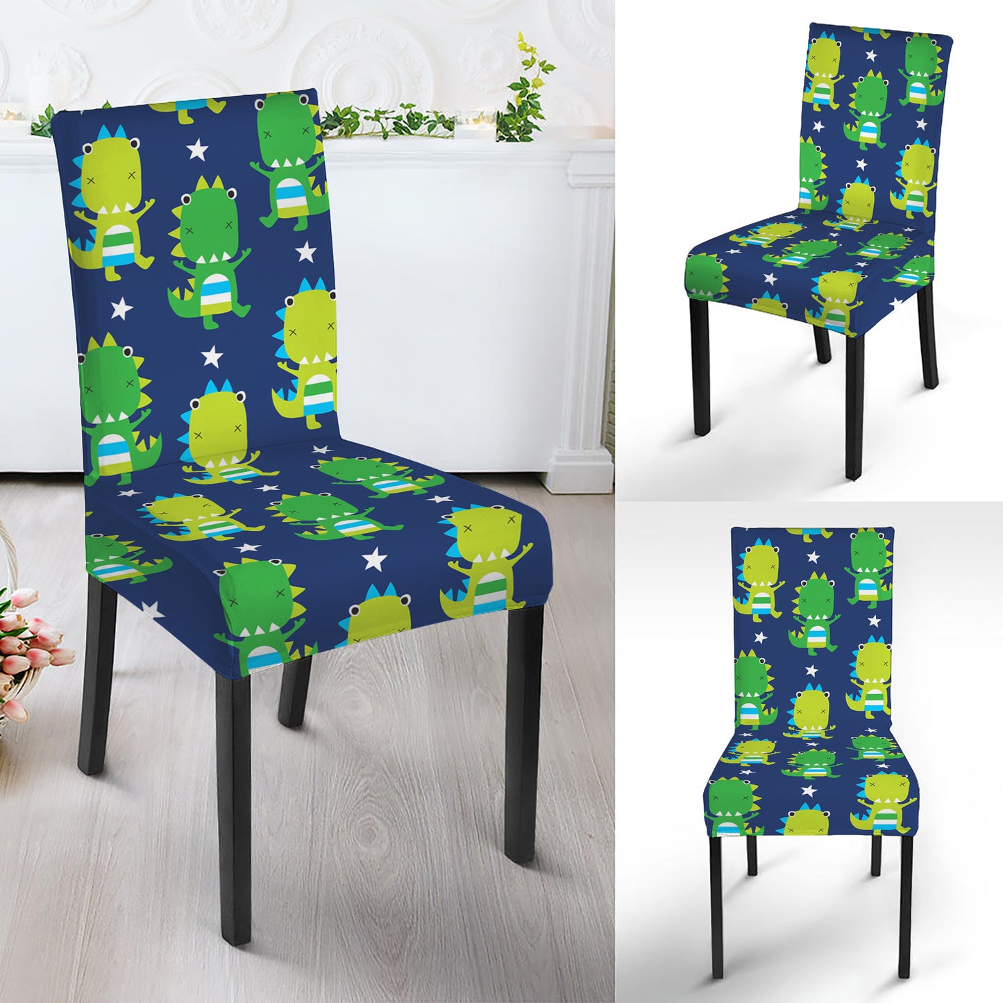 Cute Dino T-Rex Pattern Print Dining Chair Slipcover