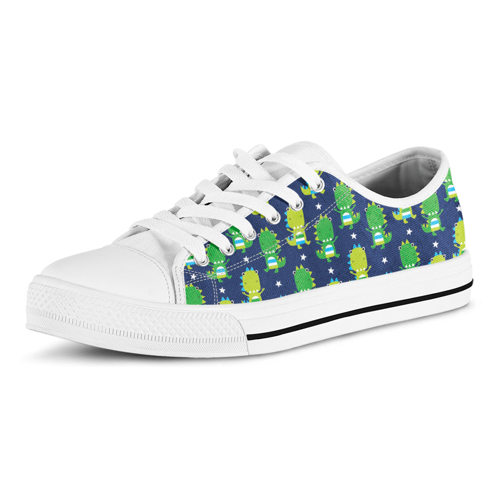 Cute Dino T-Rex Pattern Print White Low Top Shoes