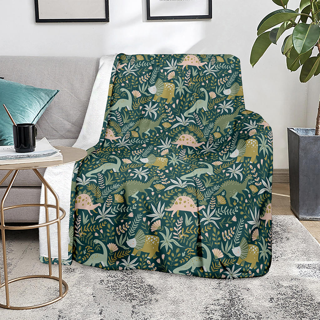 Cute Dino Tropical Leaves Pattern Print Blanket