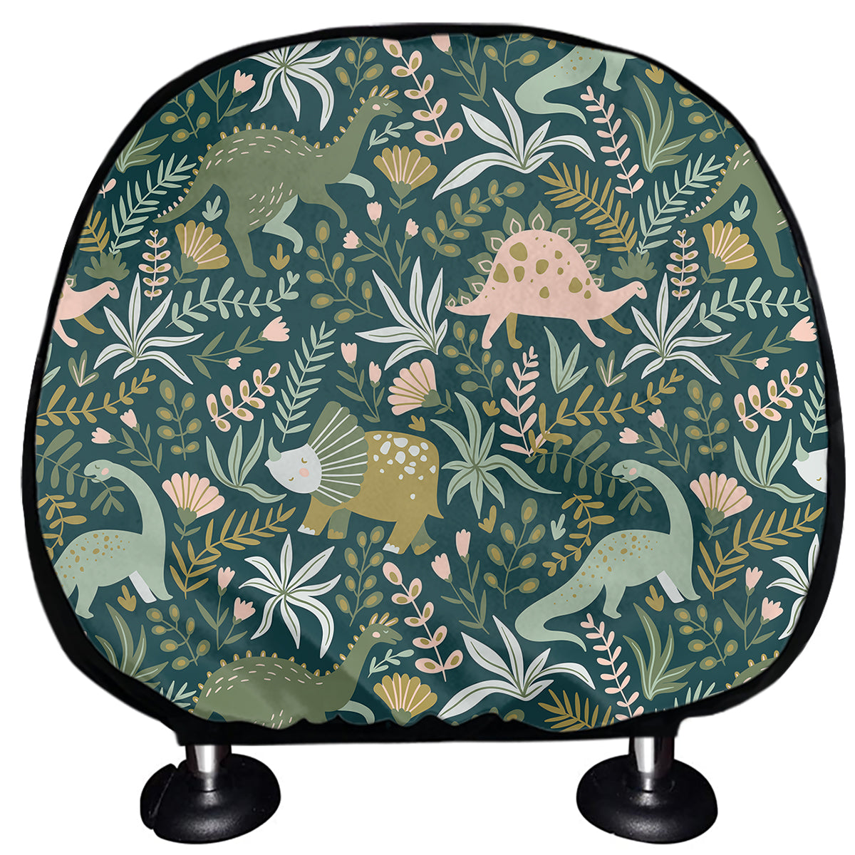 Cute Dino Tropical Leaves Pattern Print Car Headrest Covers