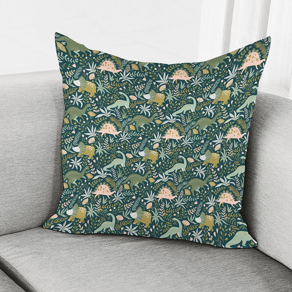Cute Dino Tropical Leaves Pattern Print Pillow Cover