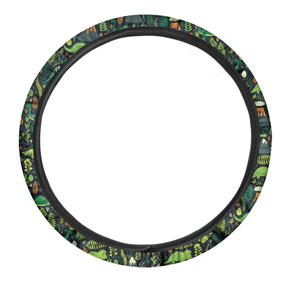 Cute Dinosaur And Floral Pattern Print Car Steering Wheel Cover