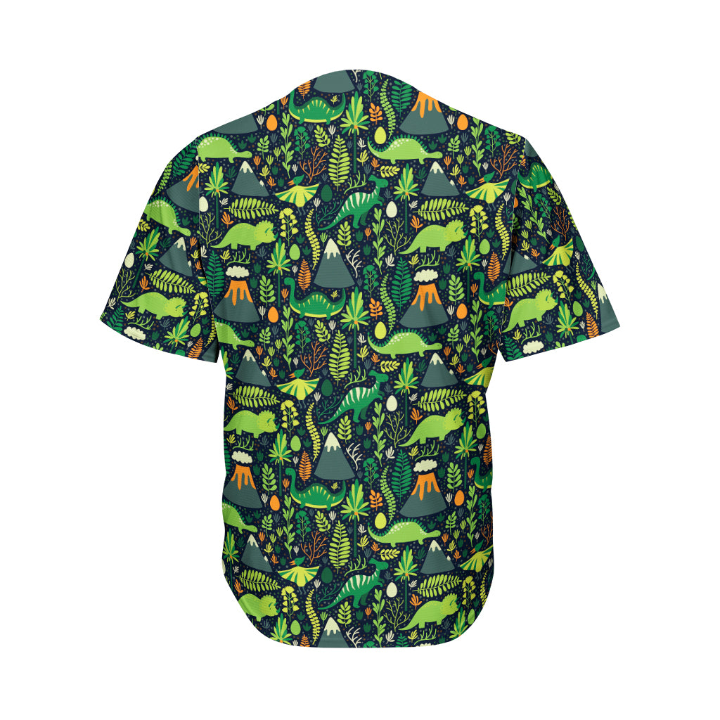 Cute Dinosaur And Floral Pattern Print Men's Baseball Jersey