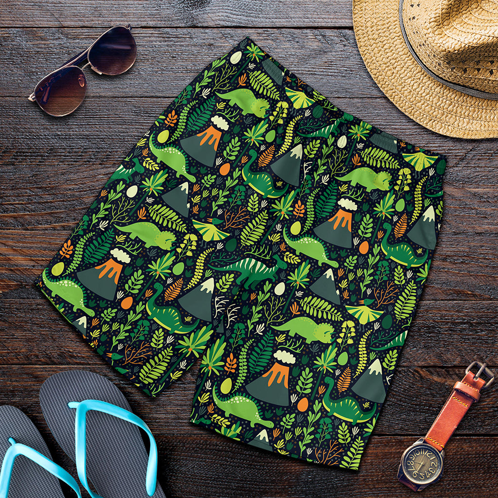 Cute Dinosaur And Floral Pattern Print Men's Shorts