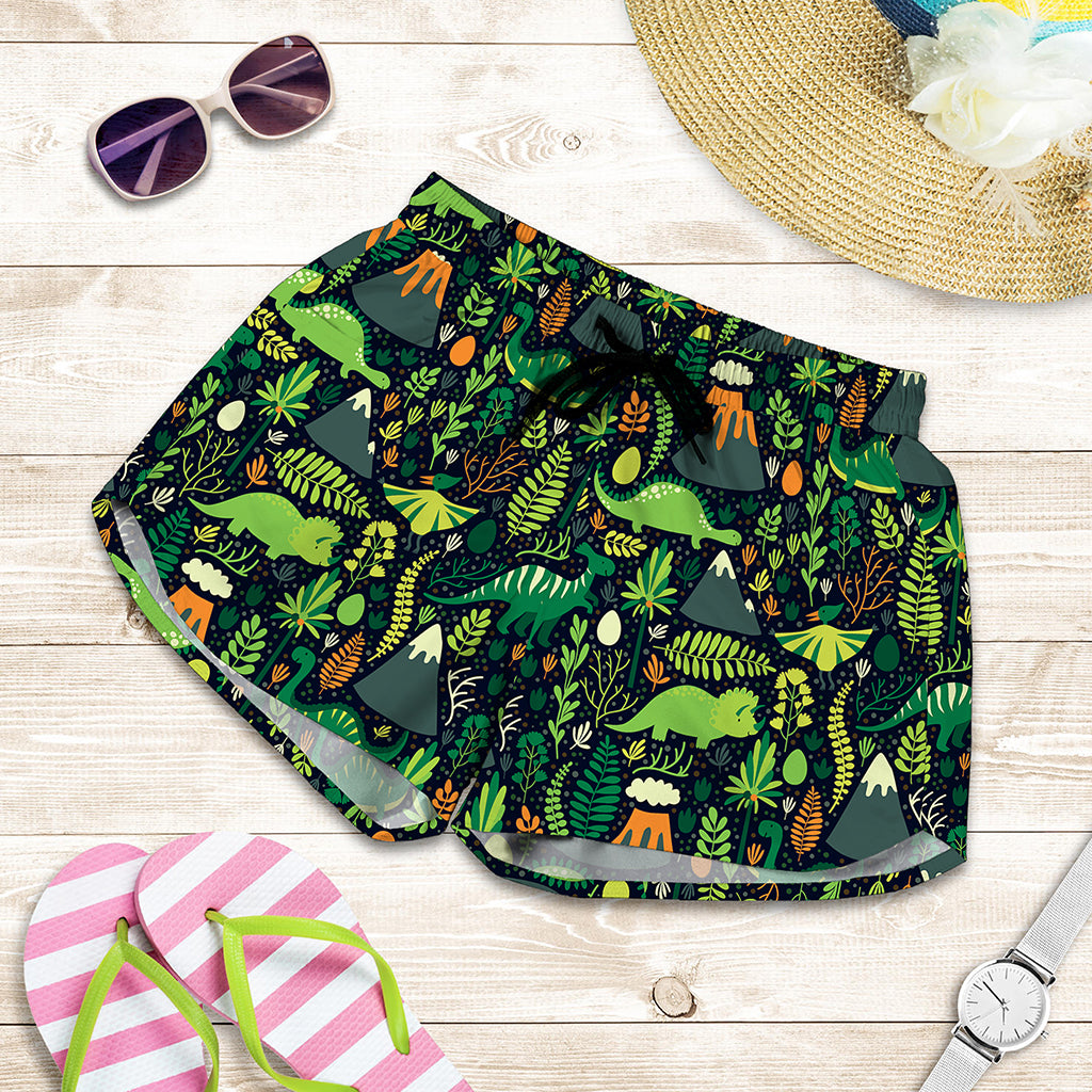 Cute Dinosaur And Floral Pattern Print Women's Shorts
