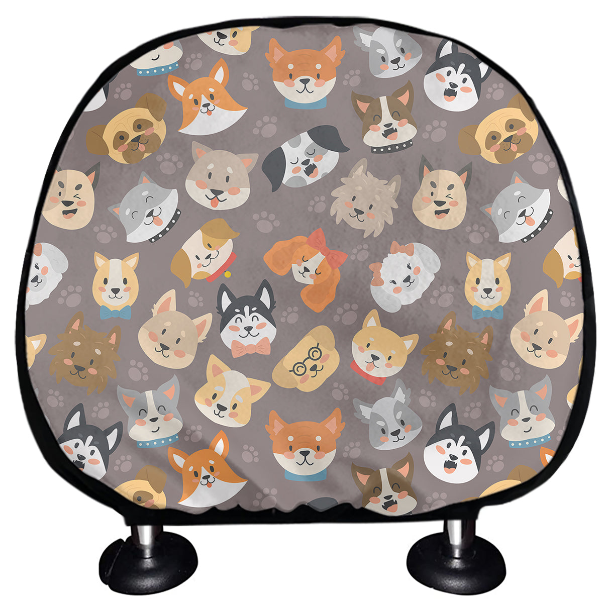 Cute Dog Emoji Pattern Print Car Headrest Covers