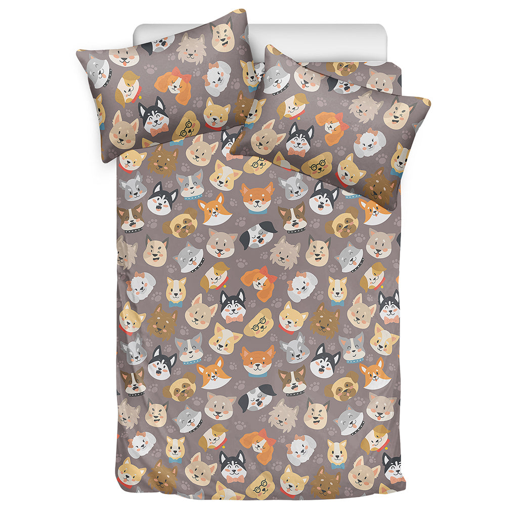 Cute Dog Emoji Pattern Print Duvet Cover Bedding Set