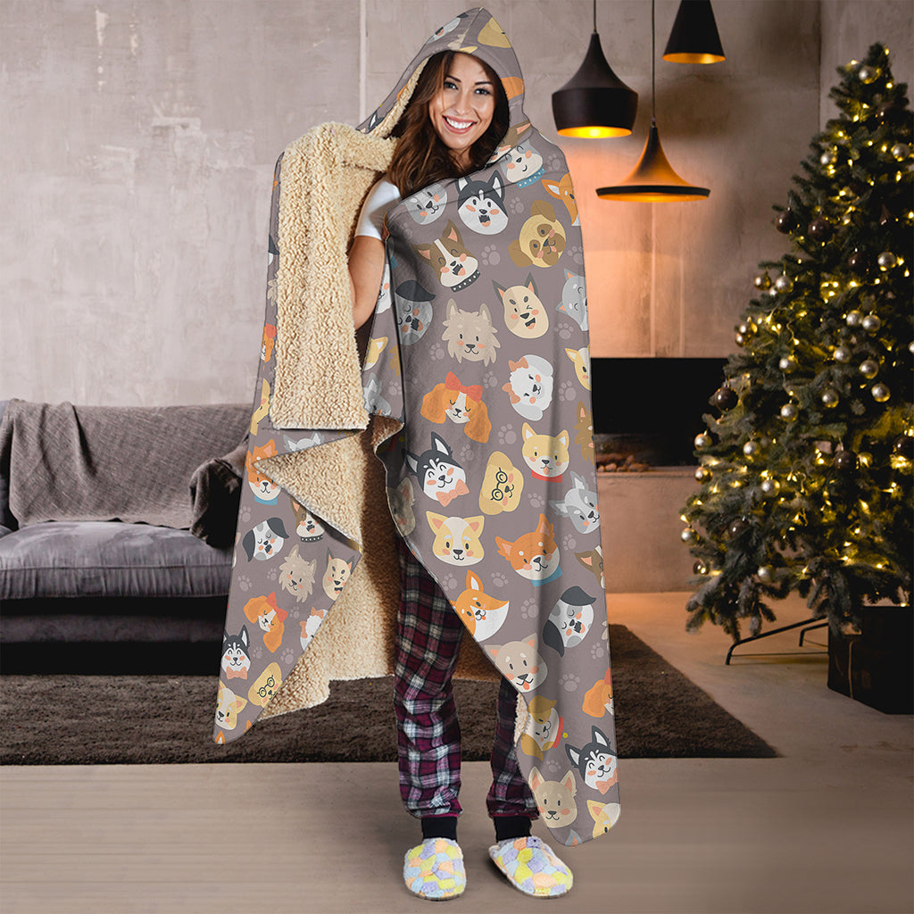 Cute Dog Emoji Pattern Print Hooded Blanket