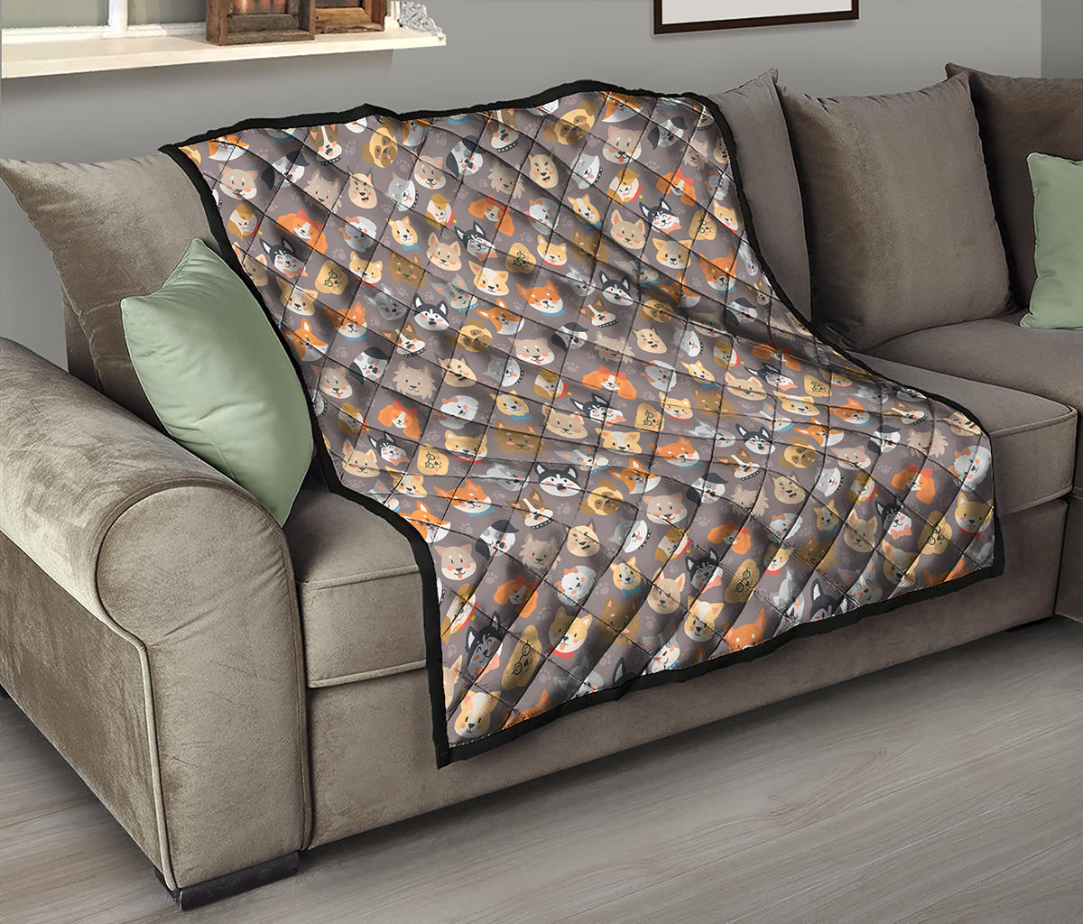 Cute Dog Emoji Pattern Print Quilt