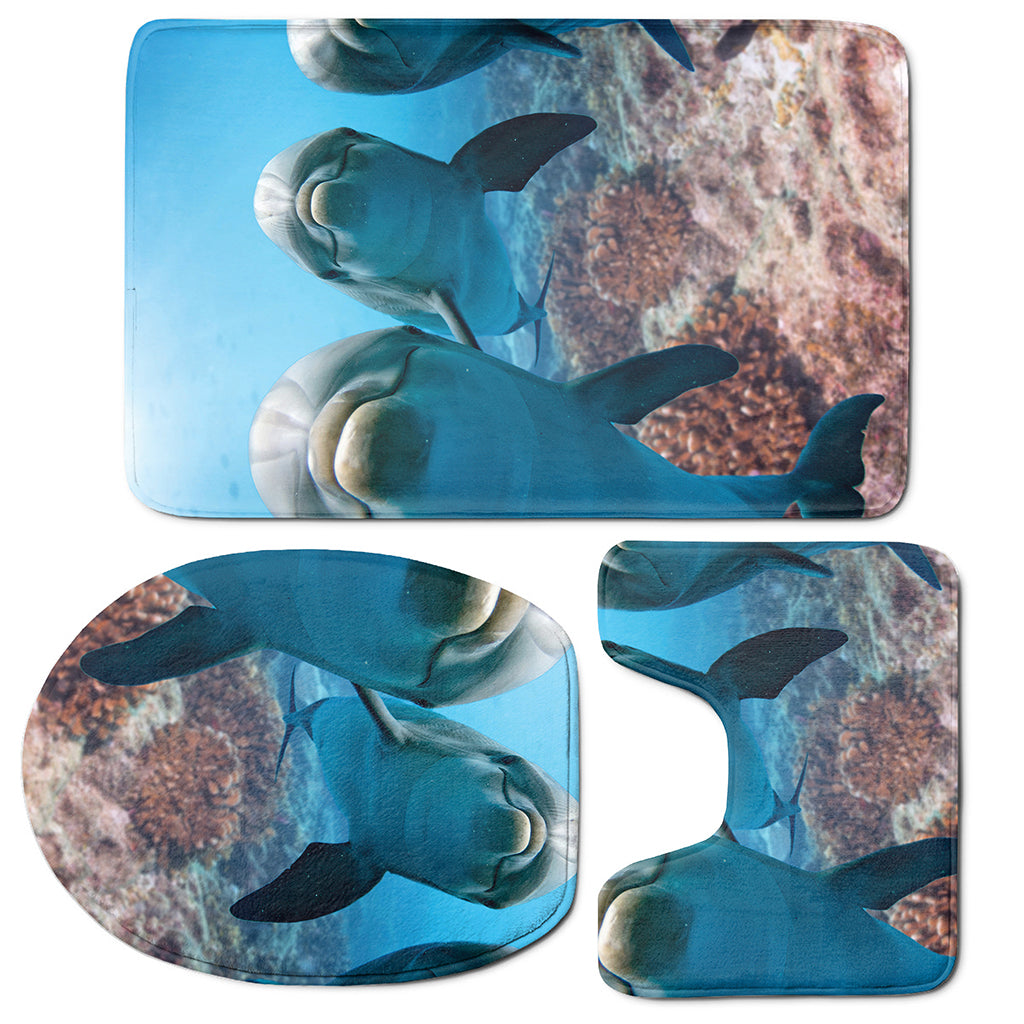 Cute Dolphins In The Ocean Print 3 Piece Bath Mat Set