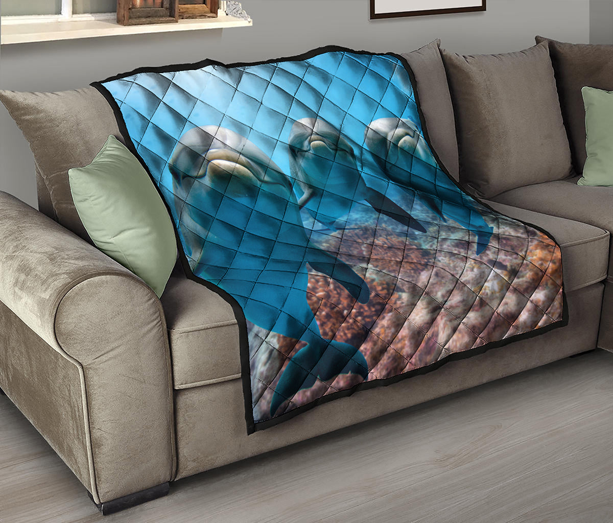 Cute Dolphins In The Ocean Print Quilt