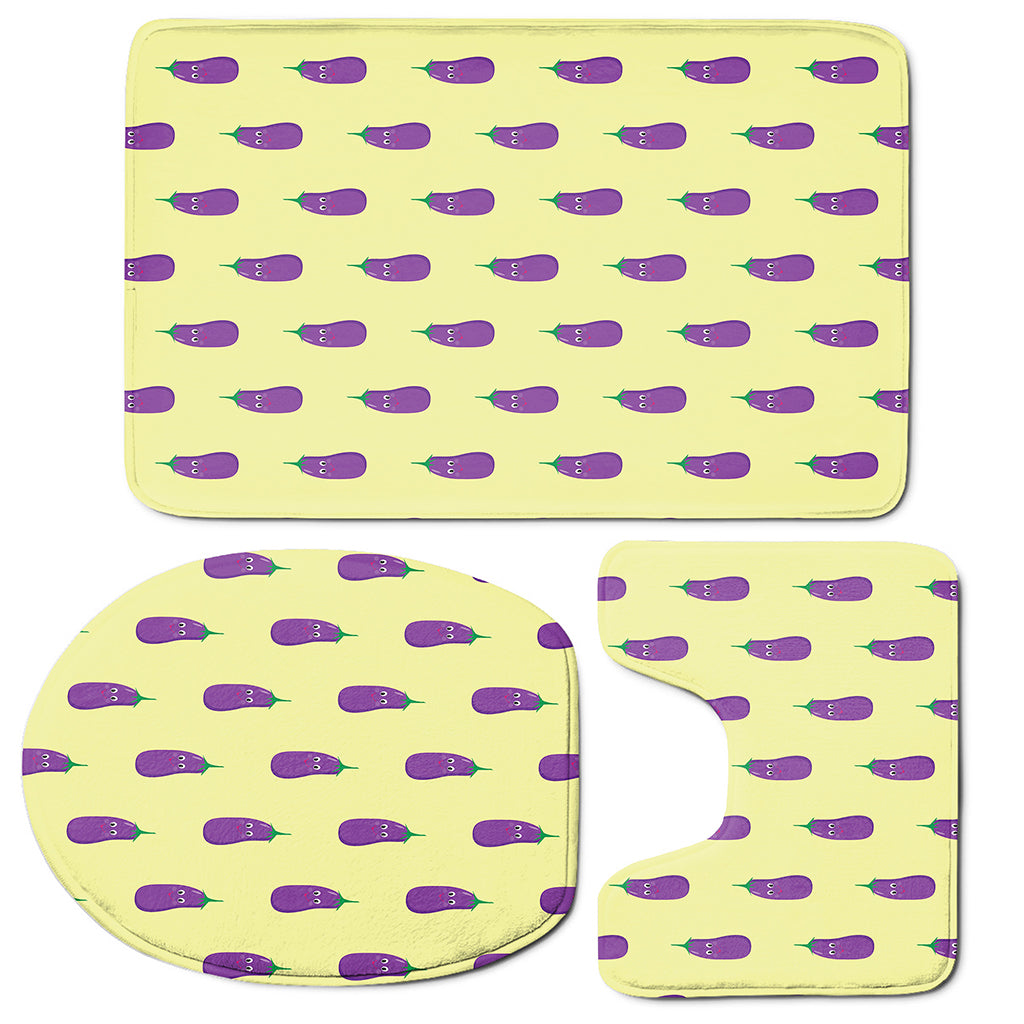 Cute Eggplant Pattern Print 3 Piece Bath Mat Set