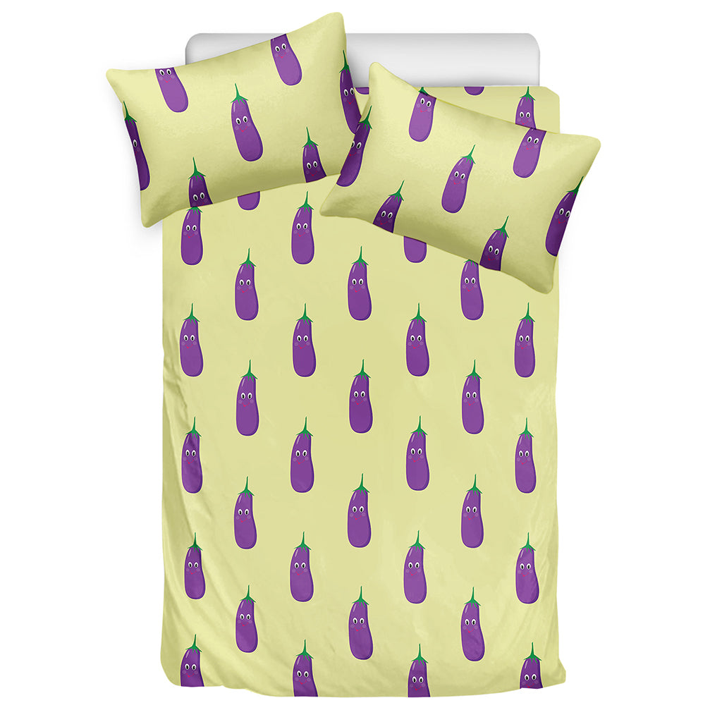 Cute Eggplant Pattern Print Duvet Cover Bedding Set
