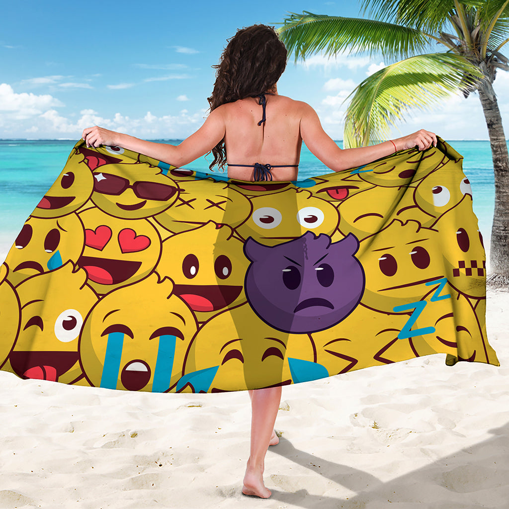 Cute Emoji Pattern Print Beach Sarong Wrap