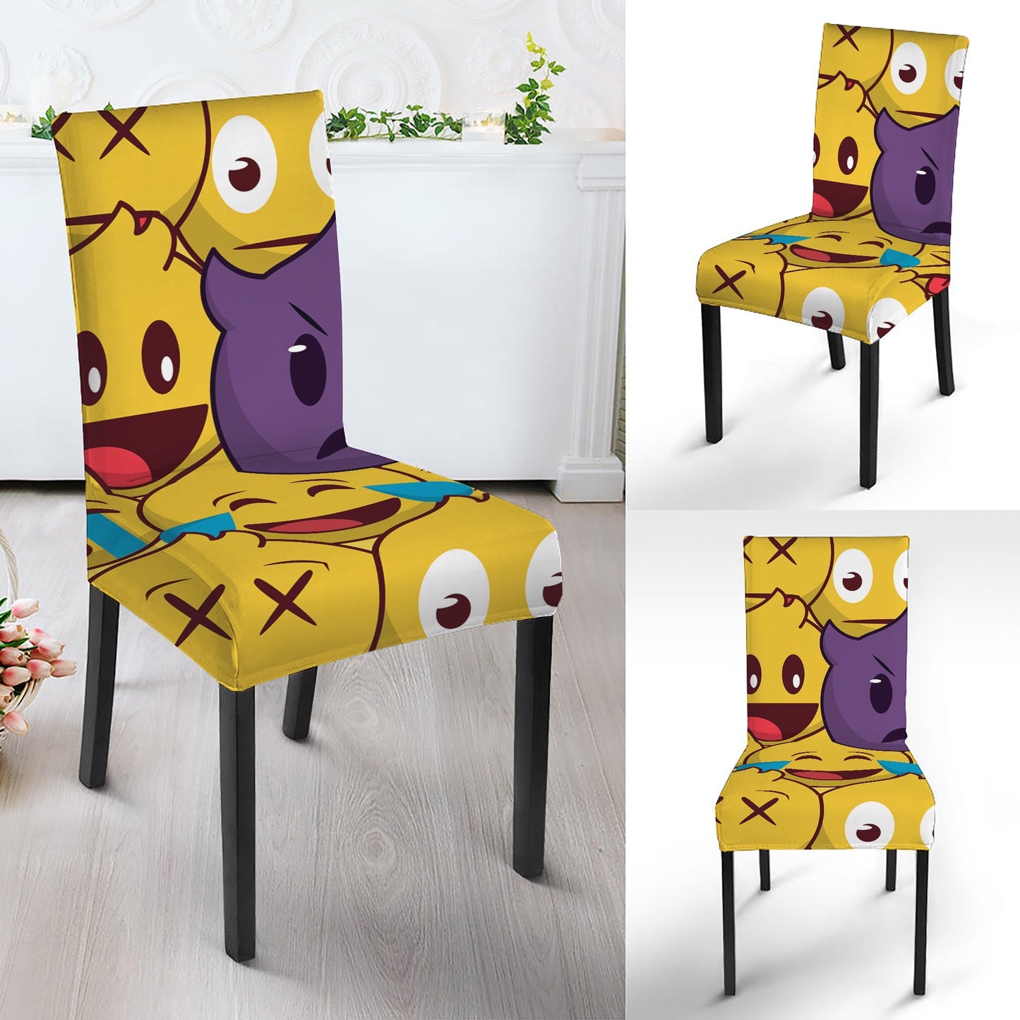 Cute Emoji Pattern Print Dining Chair Slipcover