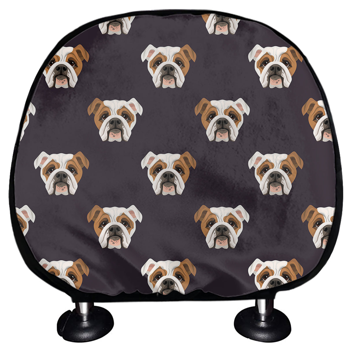Cute English Bulldog Pattern Print Car Headrest Covers