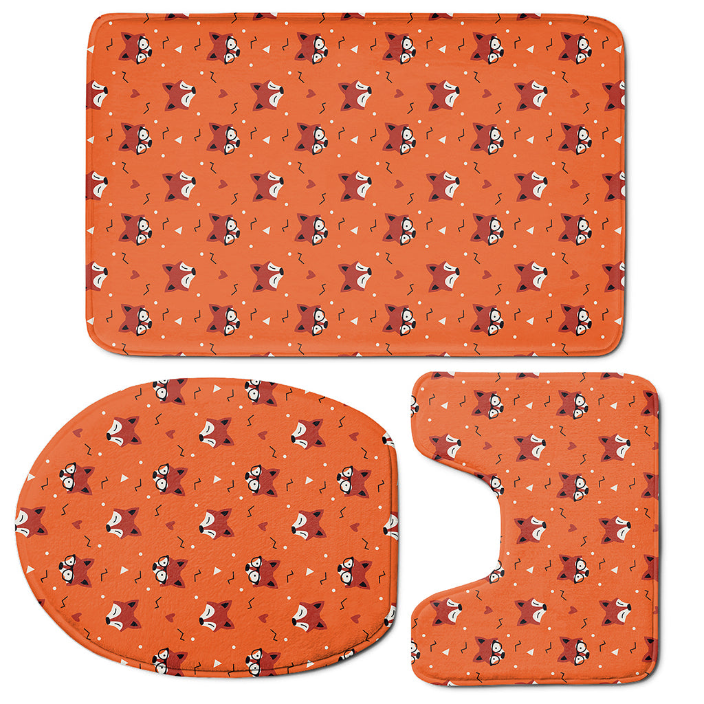 Cute Fox Pattern Print 3 Piece Bath Mat Set