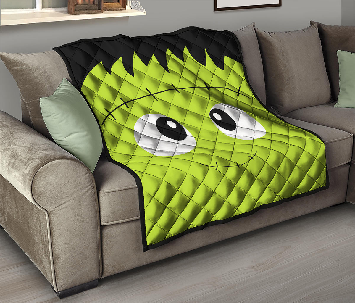 Cute Frankenstein Face Print Quilt