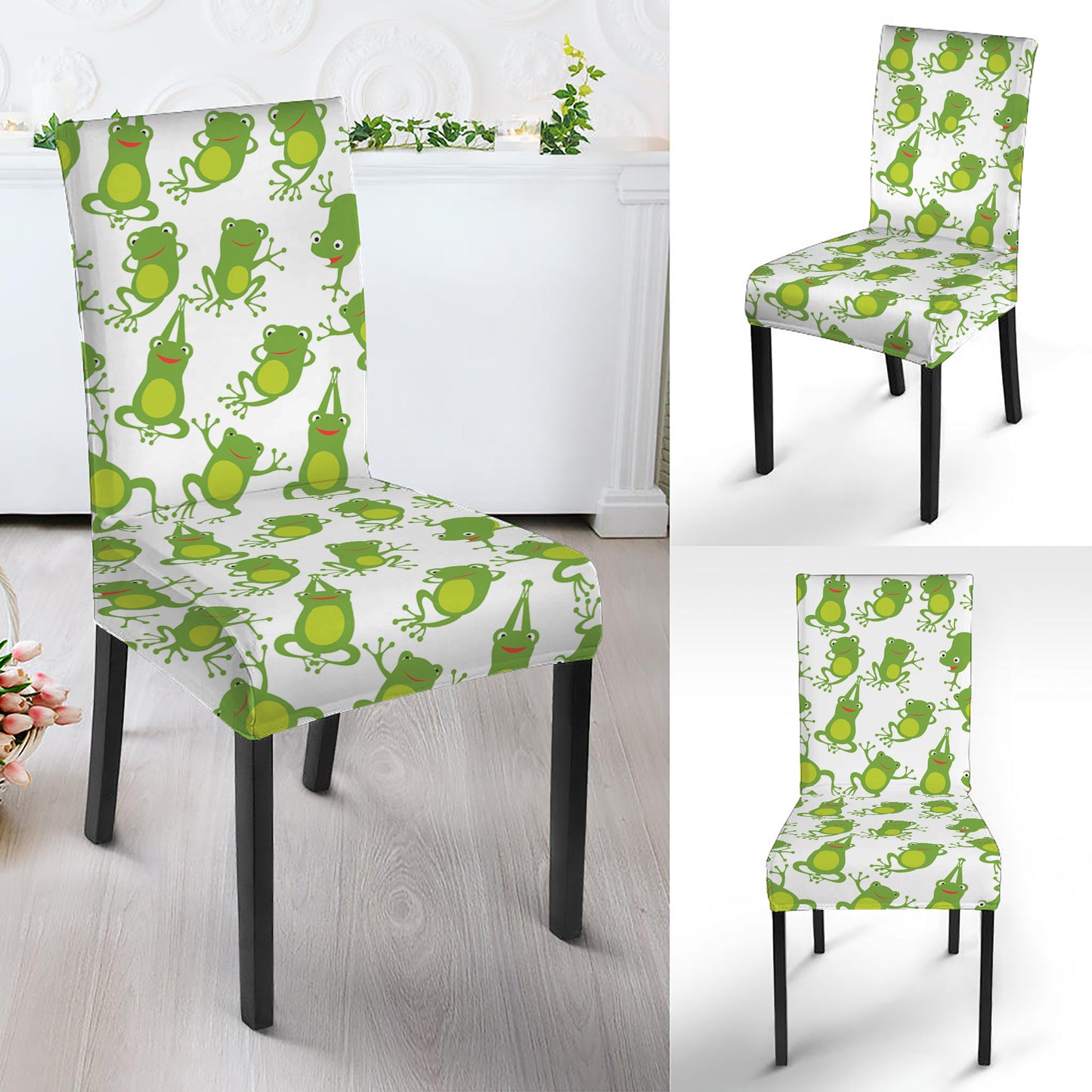 Cute Frog Pattern Print Dining Chair Slipcover