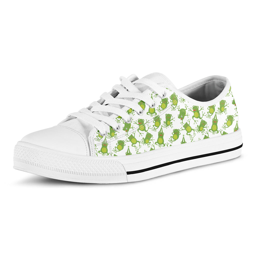 Cute Frog Pattern Print White Low Top Shoes