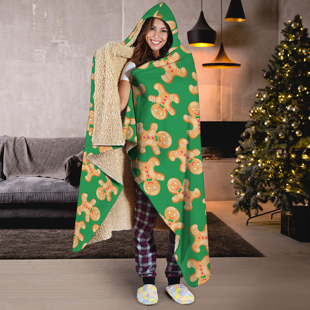 Cute Gingerbread Man Pattern Print Hooded Blanket