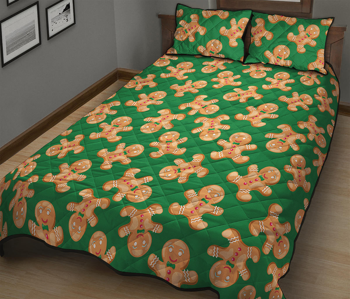 Cute Gingerbread Man Pattern Print Quilt Bed Set