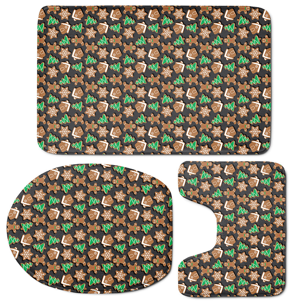 Cute Gingerbread Pattern Print 3 Piece Bath Mat Set